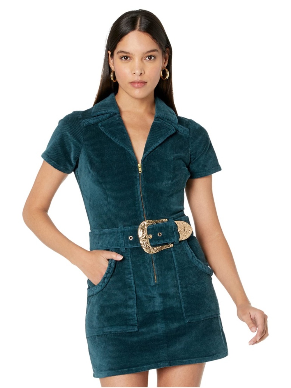 Show Me Your Mumu outlaw dress in dark green corduroy